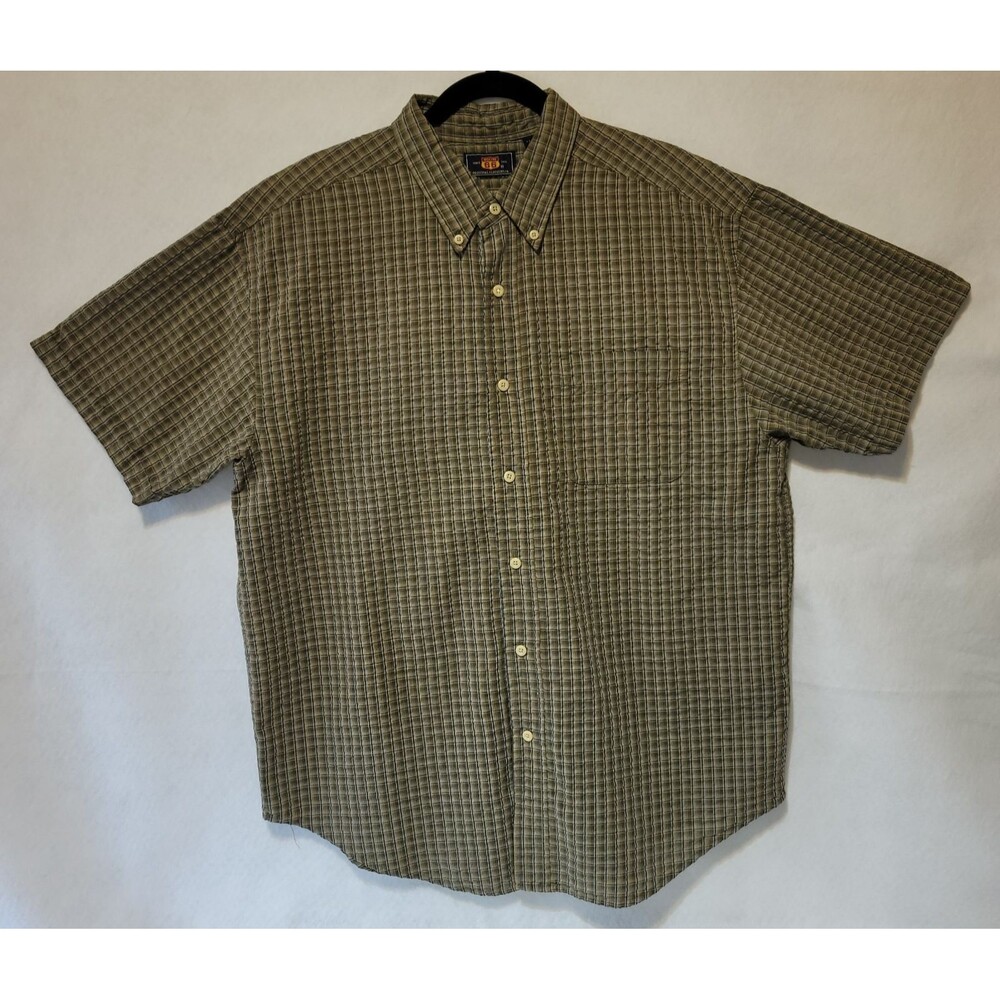 Route 66 Vintage Plaid Short Sleeve Button Down Shirt, Men's Large Green/Blue